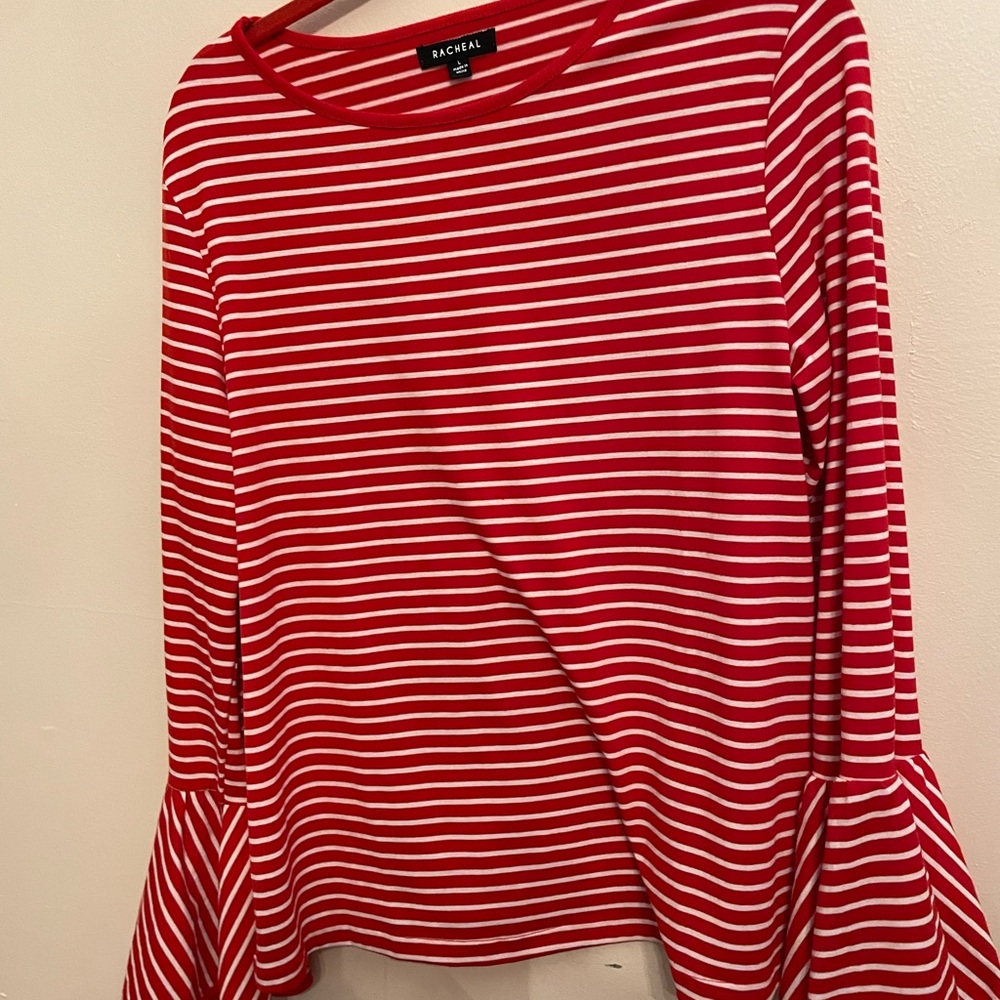 Rachel Red and White Striped Long Sleeve Top